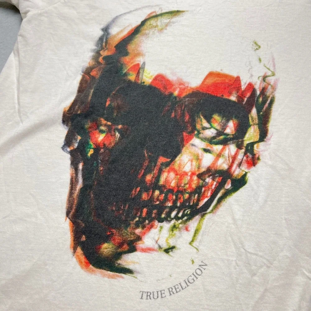 True Religion Men Skull Graphic T-Shirt White Crew Neck Made in USA MU3A451NC7 S